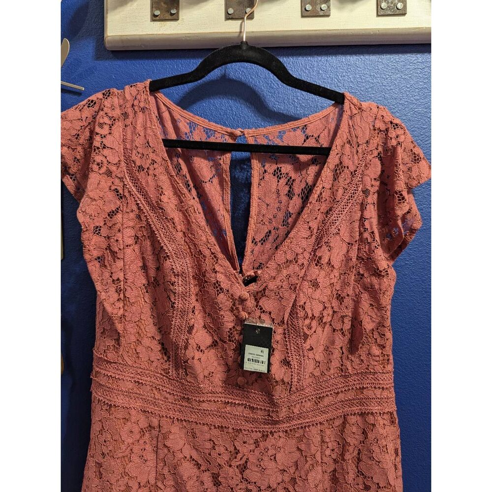 City Chic Dress Sienna Deep Guava Women's Plus XS (14/L) Lace Ruffles BNWT - Picture 3 of 11